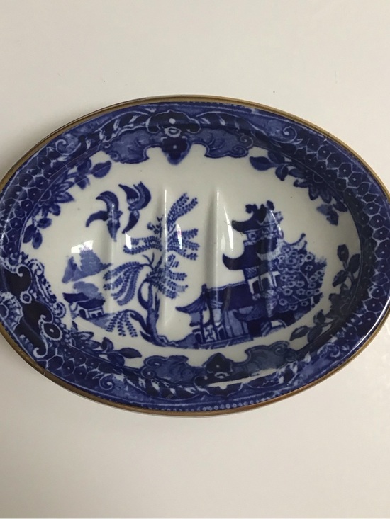 Blue Willow Other - Blue Willow Antique 1920's England Burleigh Ware Oval Soap Dish Ridges Gold Rim